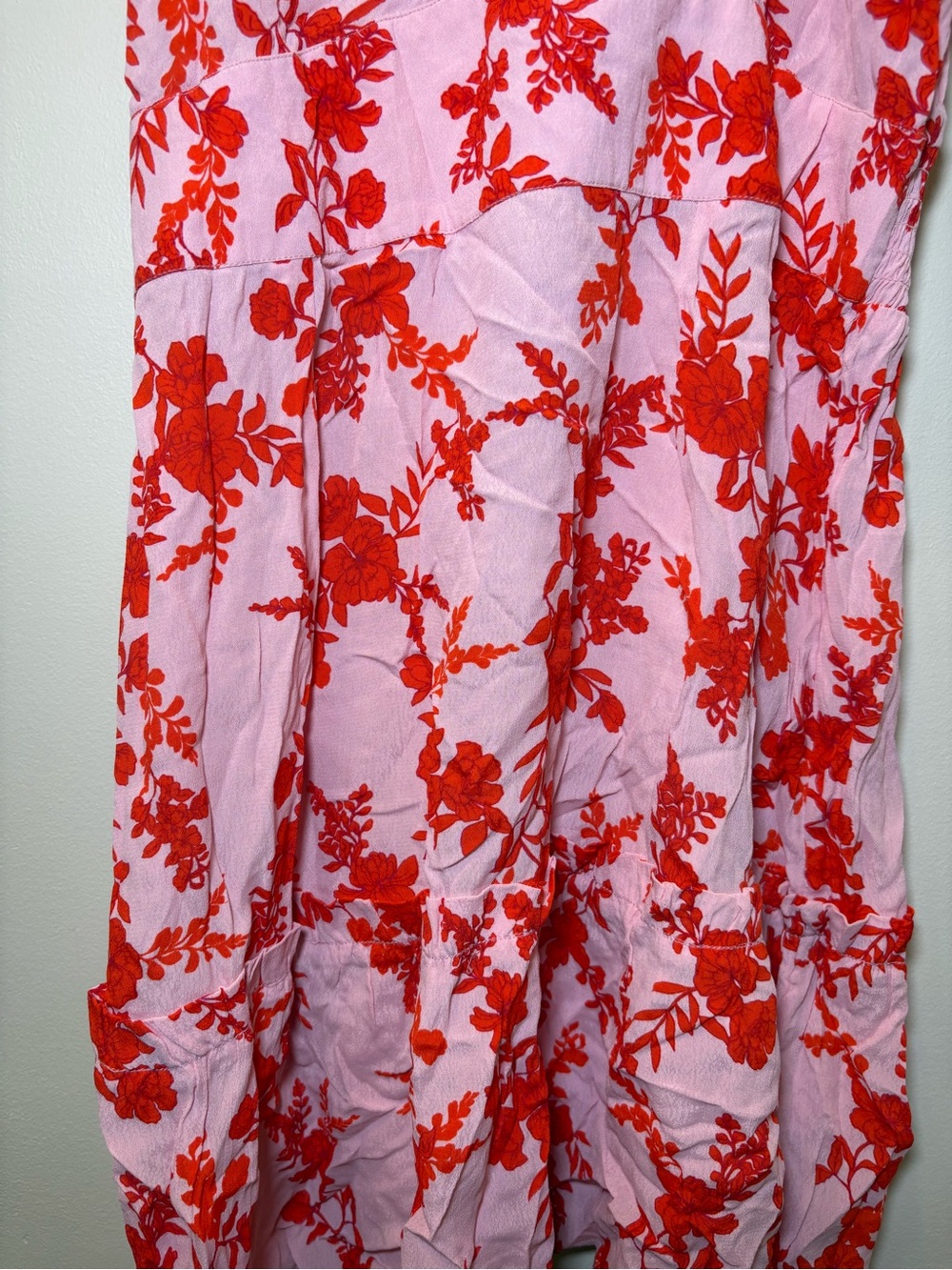 River Island Pink Midi Skirt with Red Floral Pattern